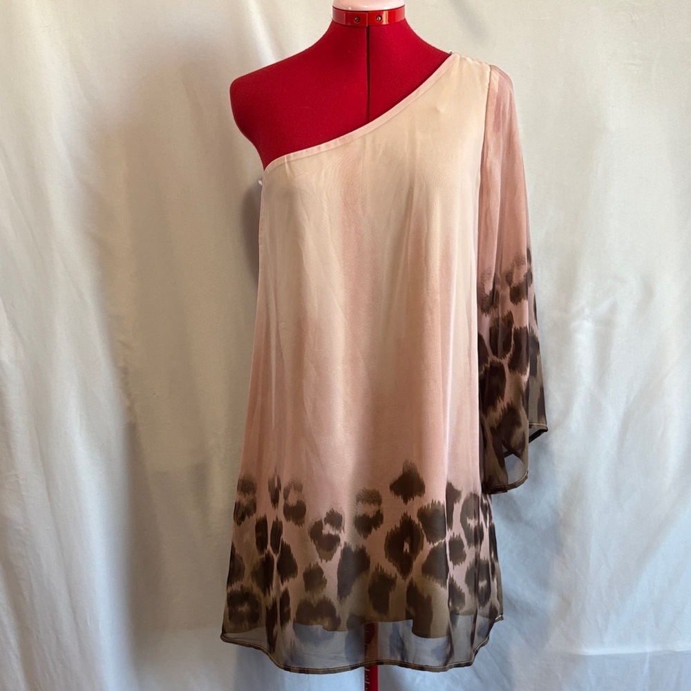Papaya One-Shoulder Pink and Brown Midi Dress SM179